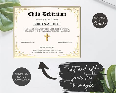Editable Baby Dedication Certificate Printable Child Etsy Uk