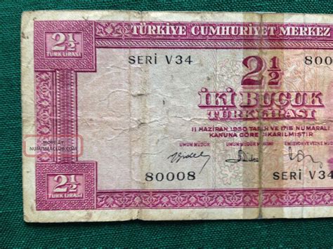 Old Turkish Bill Iki Bucuk Seri V34 80008 1930 Turkey Money 2 12 Antique