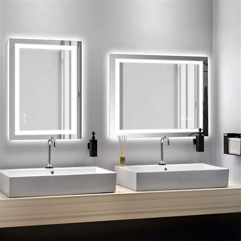 Amorho 24x36 Led Light Bathroom Wall Mirror Dimmable Anti Fog Frameless Vanity Mirrors With