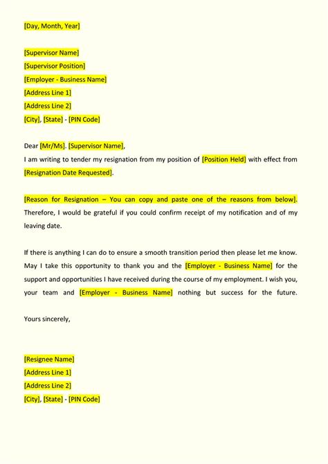 resignation letter format indiafilings document center