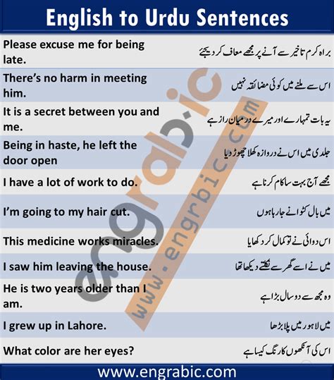 Everyday English To Urdu Sentences Engrabic English Vocabulary