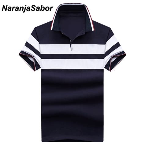 Naranjasabor New Striped Mens Polos Summer Cotton Short Sleeve Casual
