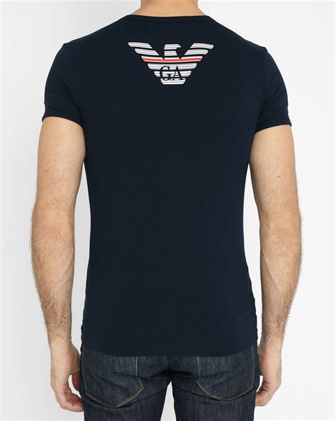 Emporio Armani Navy Emporio Logo Back V Neck T Shirt In Black For Men