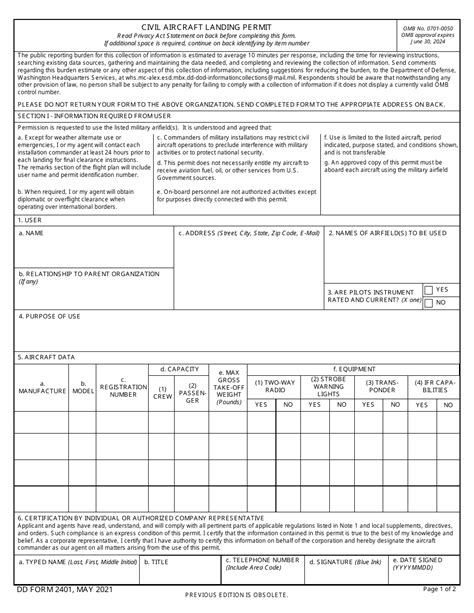 Dd Form 2401 Download Fillable Pdf Or Fill Online Civil Aircraft