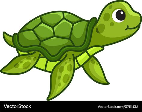Cute Cartoon Sea Turtle Isolated On White Vector Image