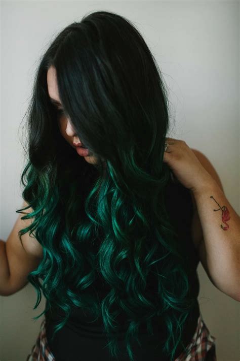 Emerald Forest Green Balayage Ombre On Long Brunette Hair By Becky