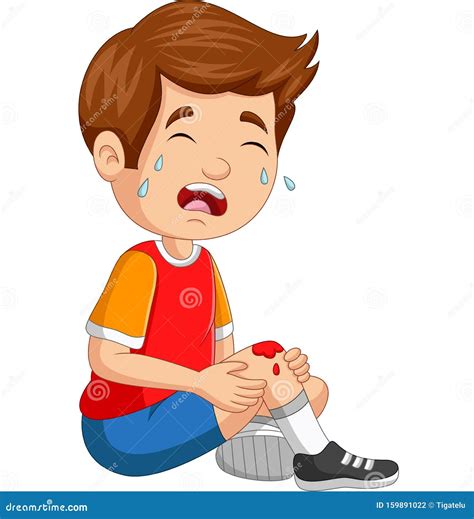 Cartoon Little Boy Crying With Scraped Knee Stock Vector Illustration