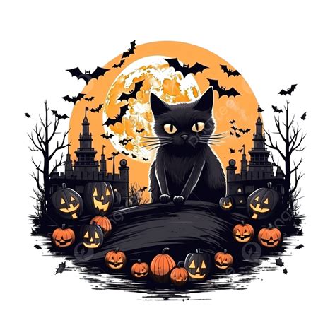 Happy Halloween Celebration Card With Bats Flying And Cat In Cemetery