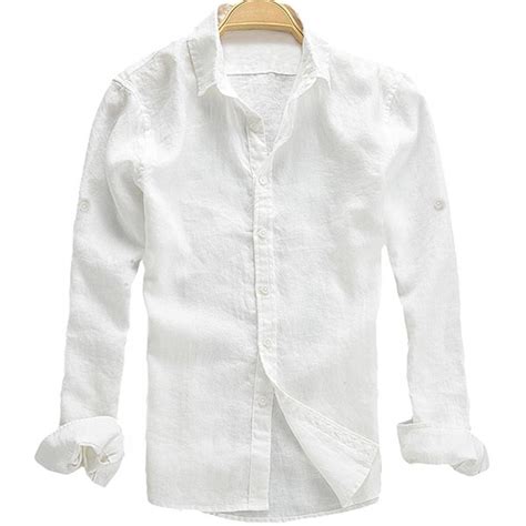 Mens Long Sleeve Fitted Linen Shirt White Cd12o2npyq2