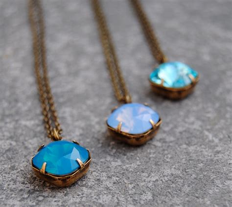 Blue Opal Turquoise Small Pendant Necklace Bridesmaid Necklace Etsy