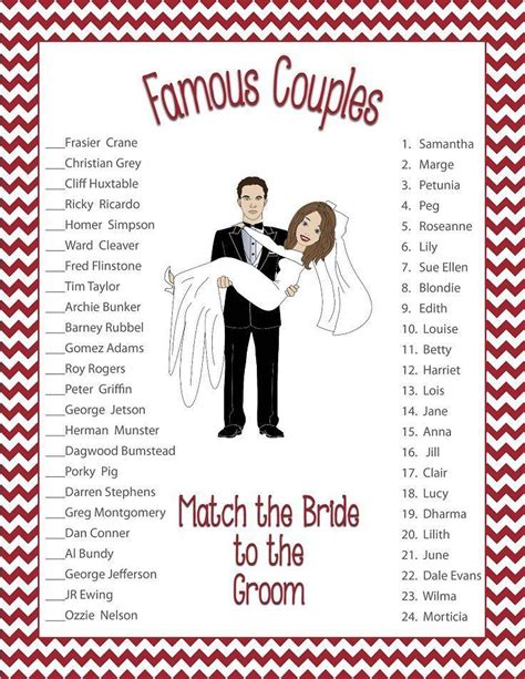 Bridal Shower Game Famous Couples Free Printable Printable Templates