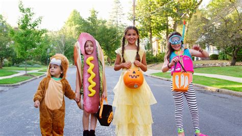 Children Wearing Halloween Costumes For Trick Or Treating Stock Video