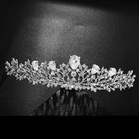 Luxury Silver Cubic Zirconia Bridal Tiaras Wedding Hair Accessories Crystal Leaf Rhinestone