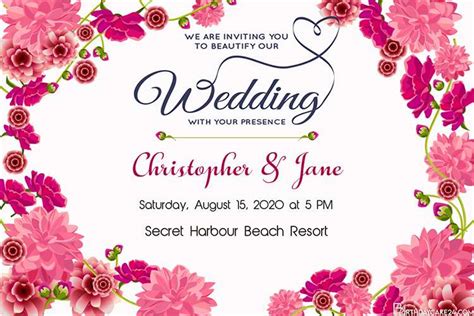 Pink Floral Wedding Invitation Cards Free Download