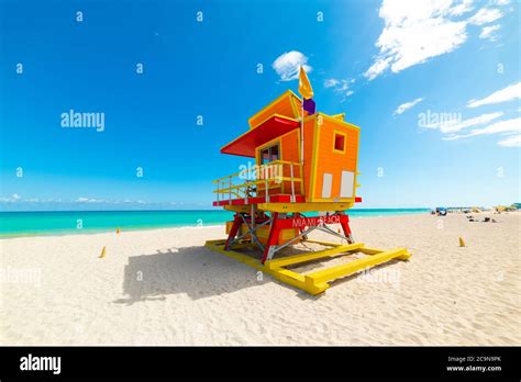 Colorful Lifeguard Hut In World Famous Miami Beach Usa Stock Photo Alamy