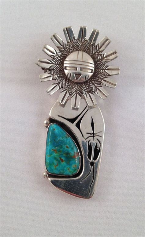 Navajo Handmade Nelson Morgan Sterling Silver Turquoise Kachina Pin