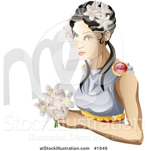 Vector Illustration Of Virgo The Virgin Woman With Flowers And The