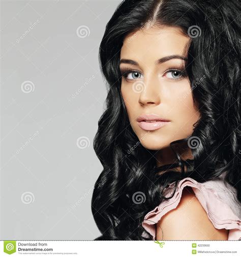Beautiful Model With Curly Hair Portrait Stock Photo Image Of Lips