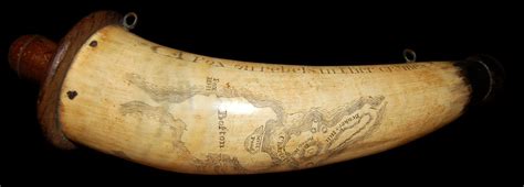 File1775 Scrimshaw Map Of Boston Carved On Revolutionary War Powder