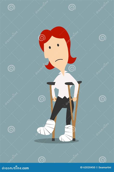 Injured Woman With Broken Legs On Crutches Stock Vector Illustration