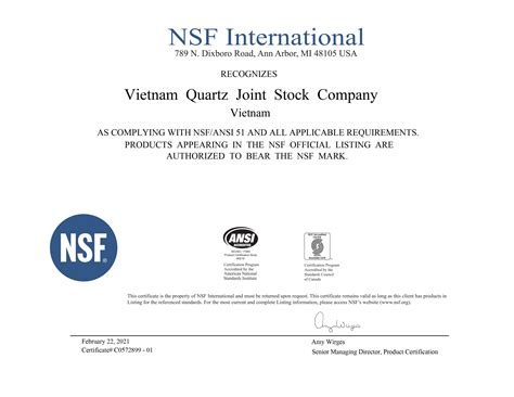 Great News Nsf Certification We Got That Vinaquartz