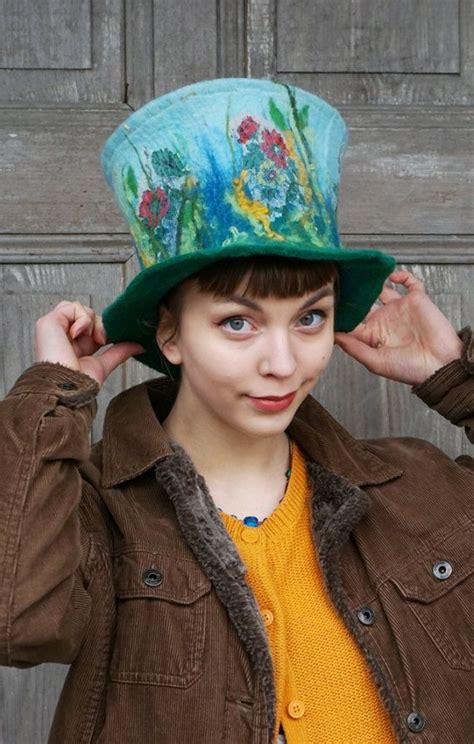 Unique Felted Fancy Top Hat Woman Spring Fashion Blue And Green High