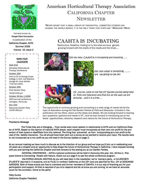 Calaméo Summer 2008 Newsletter California Horticultural Therapy
