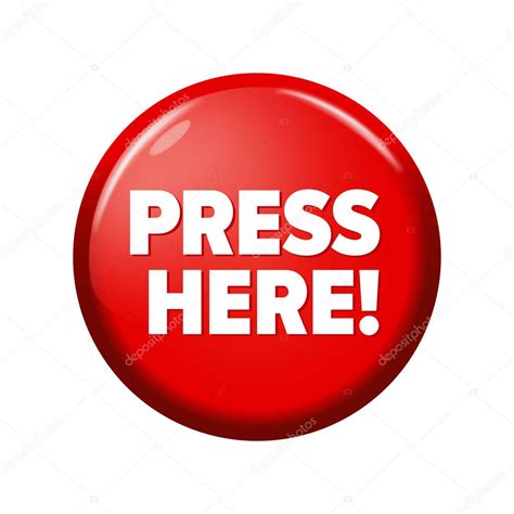 Glossy red round button with word 'Press Here!' — Stock Vector © teleseven #145779905