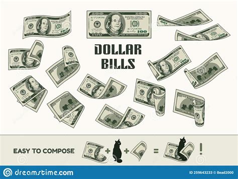 Set Of 100 Dollar Bills With Front Reverse Side Stock Vector