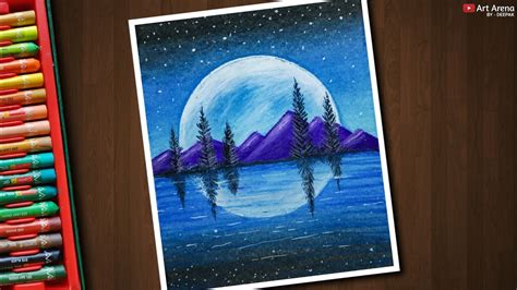 Floating Mountain Scenery Drawing For Beginners With Oil Pastels Step