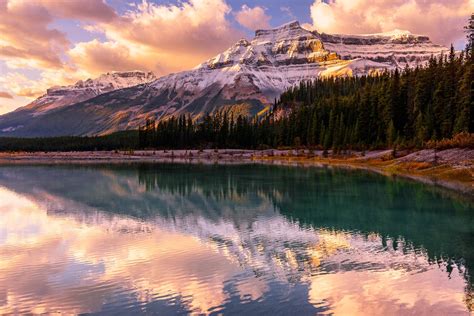 Alberta Banff National Park Canada Lake Forest Mountain Sunset Hd Wallpaper