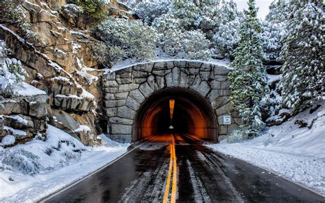 Tunnel Road Landscape Winter Snow Wallpapers Hd Desktop And