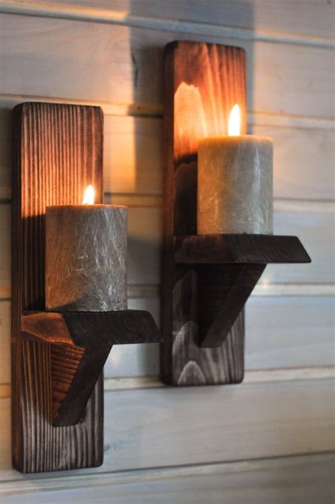 Rustic Candle Holders Candle Wall Sconce Oiled Finish Wall Etsy