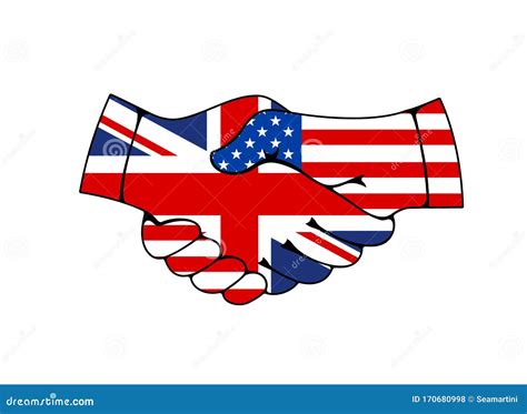 Great Britain And Usa Hand Shake Flags Treaty Stock Vector
