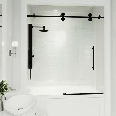 vigo elan 66 in h x 56 in to 60 in w frameless sliding matte black bathtub door clear glass in