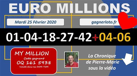 Tirage my million remporté sur internet ce soir. EUROMILLIONS TIRAGE GAGNANT MARDI 25 FEVRIER 2020 - YouTube