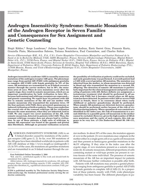 Pdf Androgen Insensitivity Syndrome Somatic Mosaicism Of The Androgen Receptor In Seven