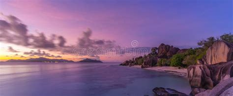 Dramatic Sunset At Anse Source D Argent Beach La Digue Island