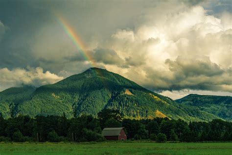 Rainbow Behind The Mountain Landscape Image Free Stock