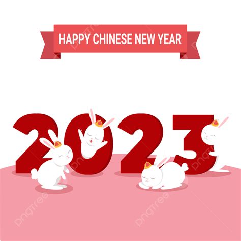 Happy Chinese New Year 2023 Of The Rabbit Greeting With Typography Big Red Number Vector