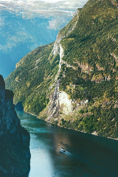 Geiranger Fjord Mountains Landscape In Norway Stock Image Image Of