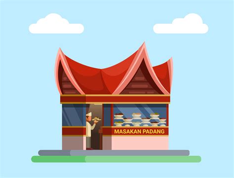 Rumah Makan Padang Aka Traditional Restaurant From Padang Indonesia Building Illustration