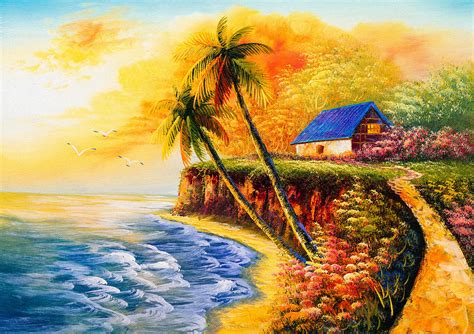 House On The Beach Painting By Art Deco Artist Fine Art America