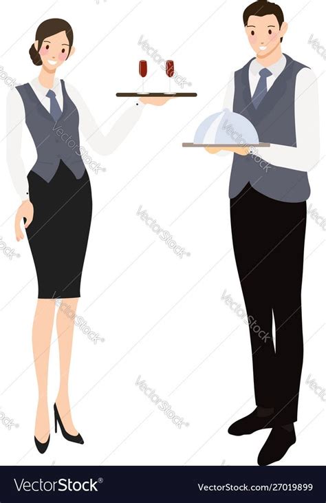 Professional Waiter And Waitress Flat Style Collection Download A Free
