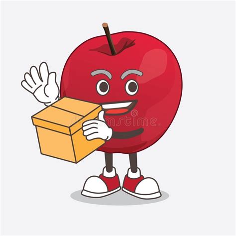 Apple Cartoon Mascot Character Holding A Box Stock Vector