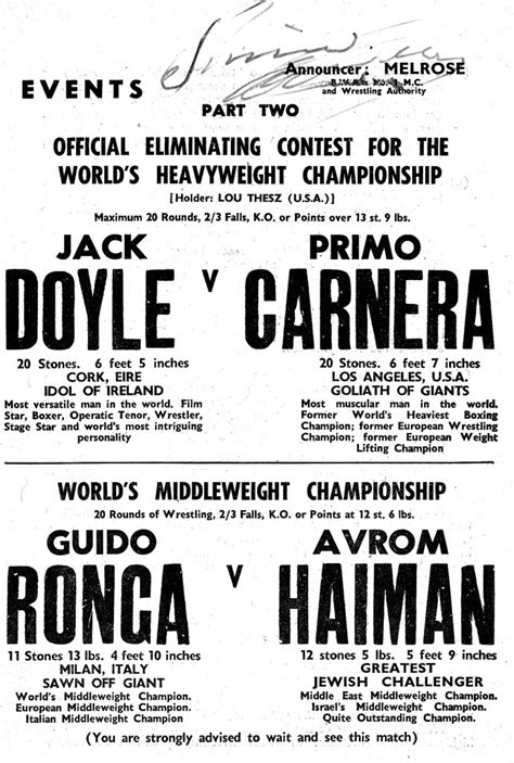 Primo Carnera Wrestling Poster The Usa Boxing News
