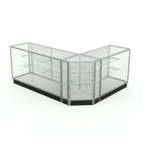 L Shaped Store Counter Extra Vision Glass Showcases With Metal Frame Subastral