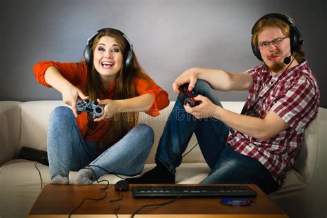 Gaming Couple Playing Games Stock Photo Image Of Gamers Young 168344794
