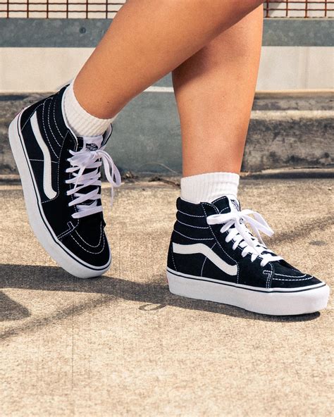 vans womens sk8 hi top platform shoes in black true white fast shipping and easy returns city