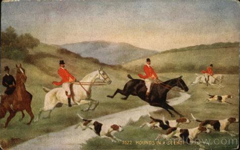 Fox Hunting Scene With Horses Riders And Dogs